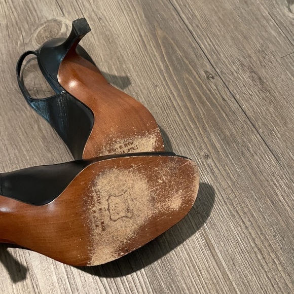 Stuart Weitzman Black Leather Open Toe Slingback - Picture 6 of 9